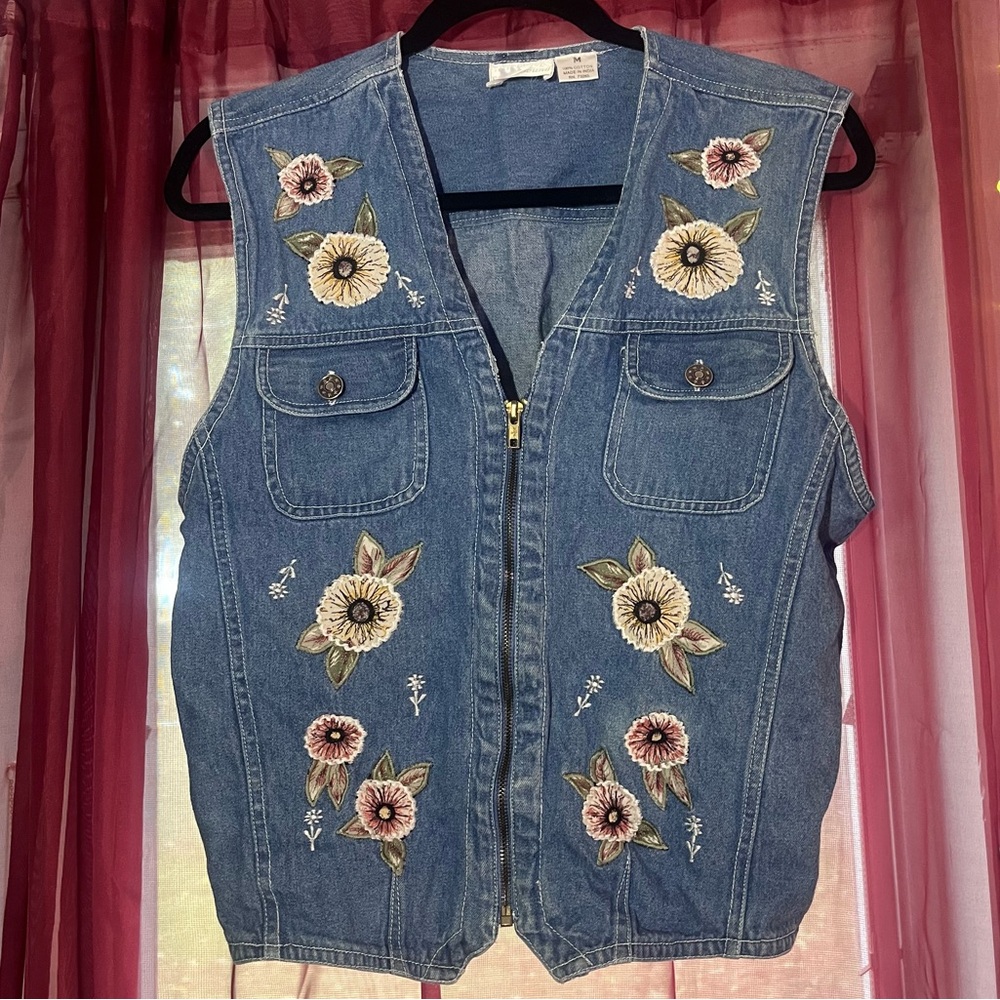 Vintage Y2K Spell Bound Women's Denim Floral Design Scrunch Back Vest Top Medium